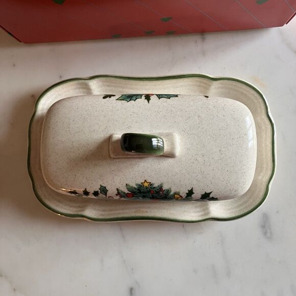 Vintage Mikasa Festive Season Butter Dish EB 451 Christmas Tree GUC - Picture 2 of 8